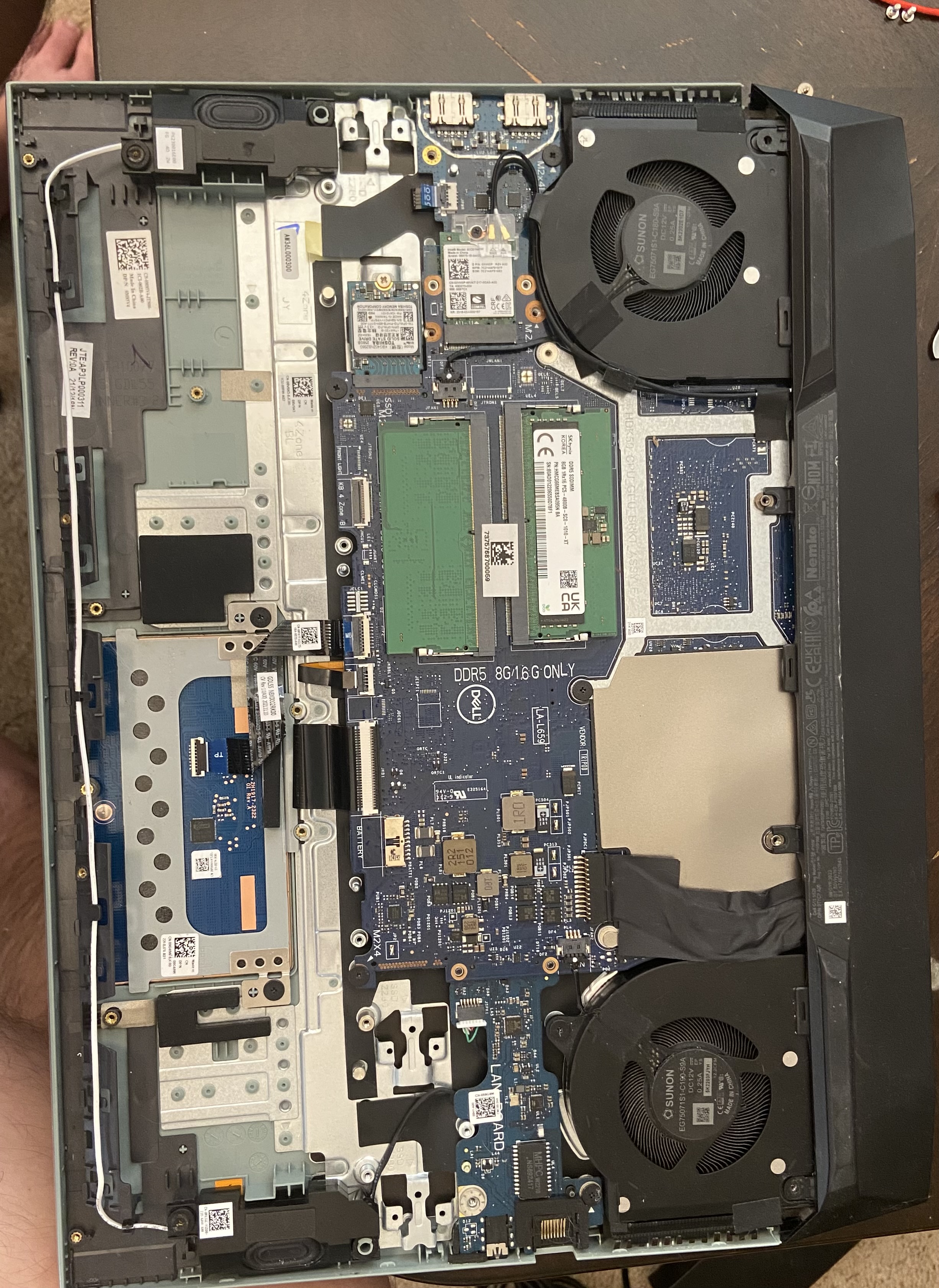 Repurposed laptop hardware used to build the home lab server